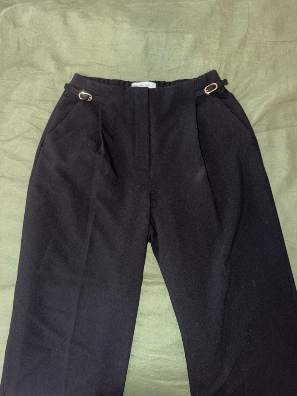 Abercrombie & Fitch Black High-Waist Wide Leg Trousers with Gold Buckle Accents